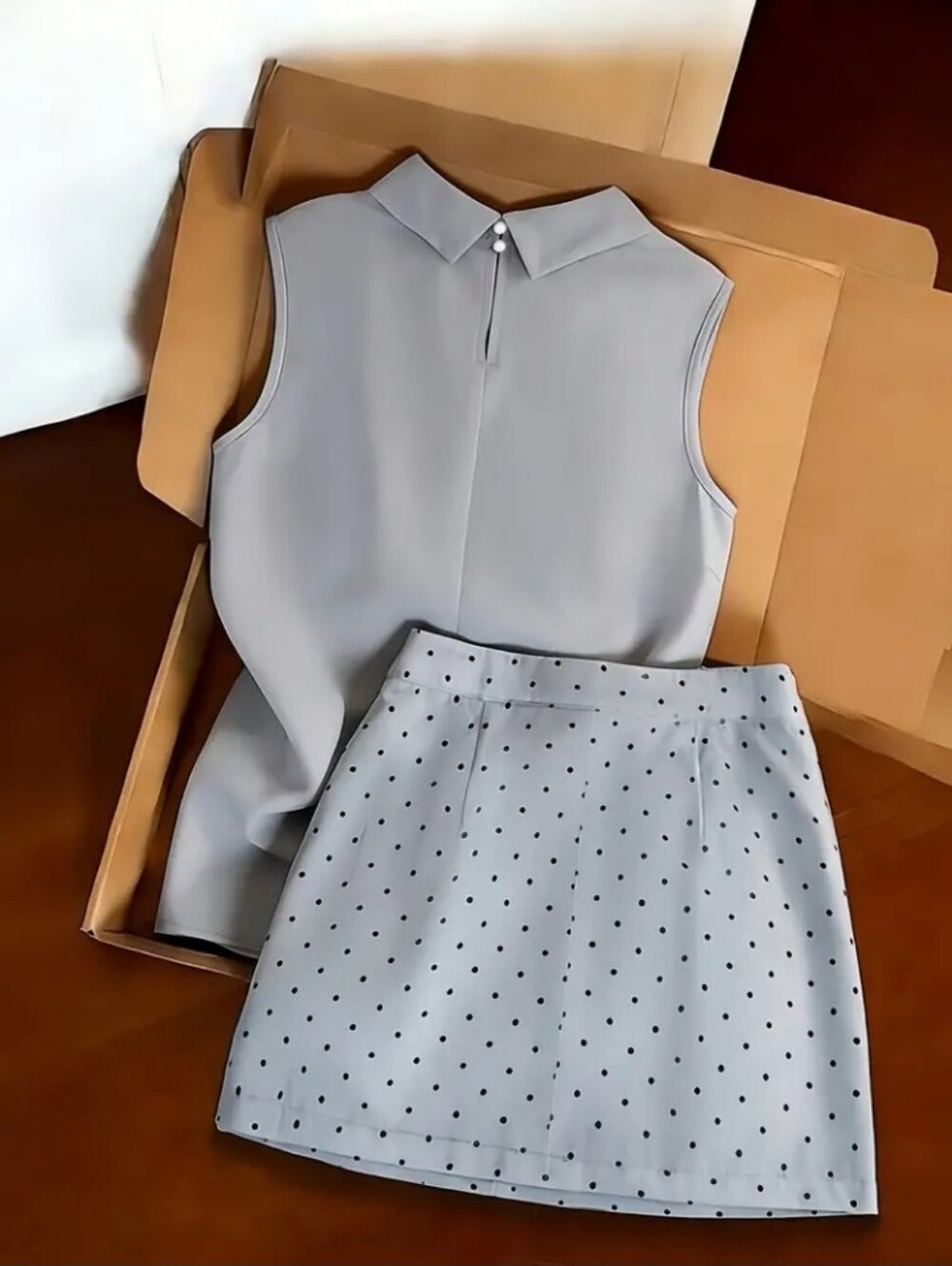 Sleeveless High-Neck Top And Polka Dot Mini Skirt Easy Elegant Two-Piece Set - Picture 2 of 6
